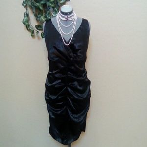 Satin Ruched Little Black Dress 18W